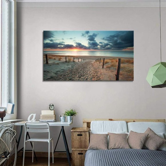 Canvas Wall Art Beach Sunset Ocean Nature Picture - Picture 2 of 2